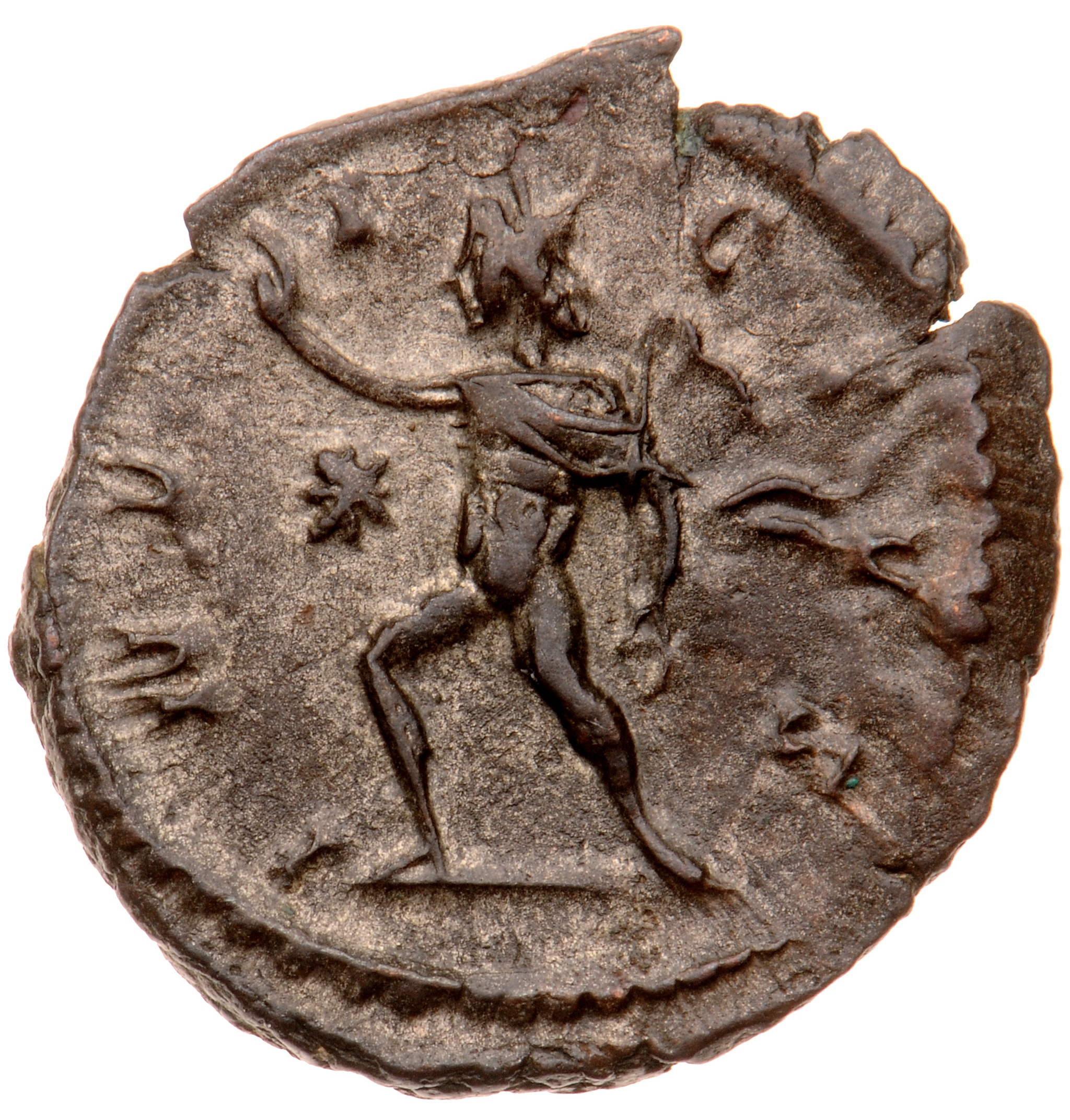RIC V Victorinus 113 Victorinus reverse — Sol, walking left, raising right hand and holding whip in left hand