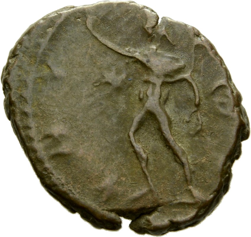 RIC V Victorinus 114 Victorinus reverse, Sol, walking left, raising right hand and holding whip in left hand