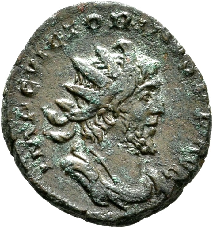 RIC V Victorinus 114 Victorinus obverse — Bust of Victorinus, radiate, draped, right, or bust of Victorinus, radiate, drap...