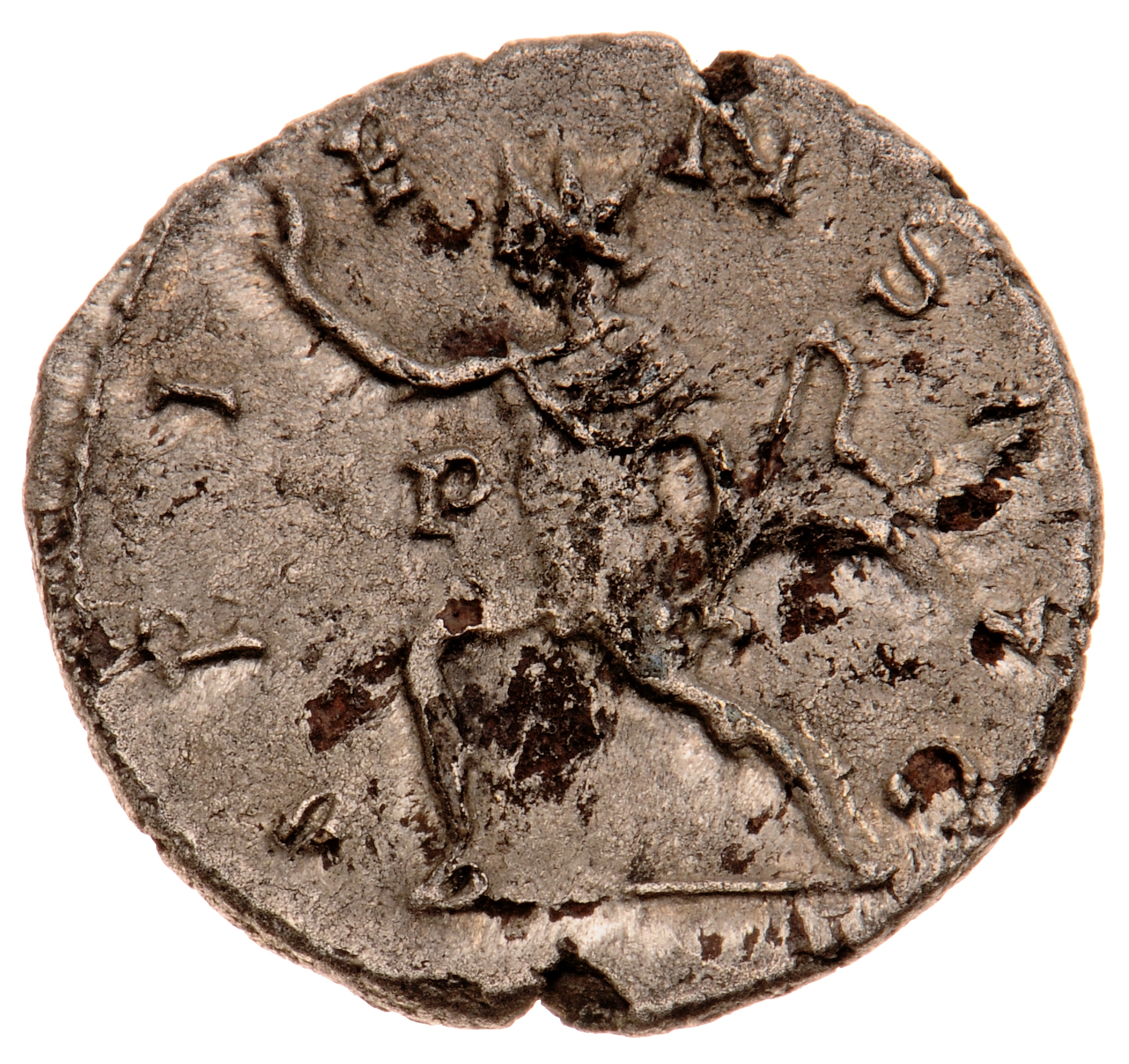 RIC V Victorinus 115 Victorinus reverse, Sol, walking left, raising right hand and holding whip in left hand