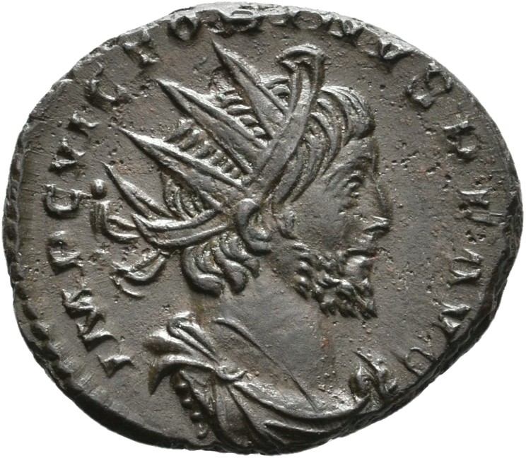 RIC V Victorinus 118 Victorinus obverse — Bust of Victorinus, radiate, draped, right, or bust of Victorinus, radiate, drap...