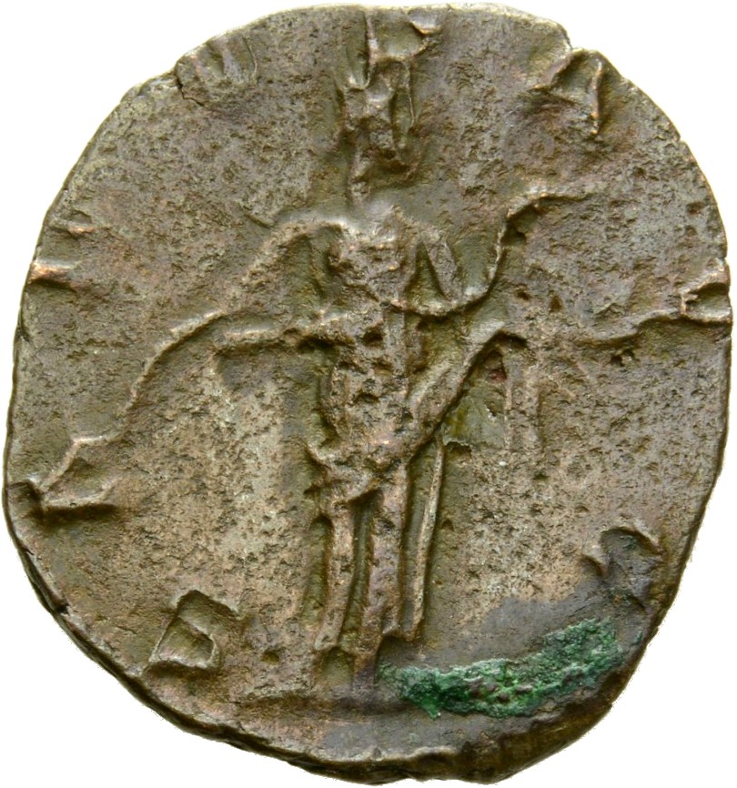 RIC V Victorinus 122 Victorinus reverse, Salus, draped, standing right, feeding snake held in arms