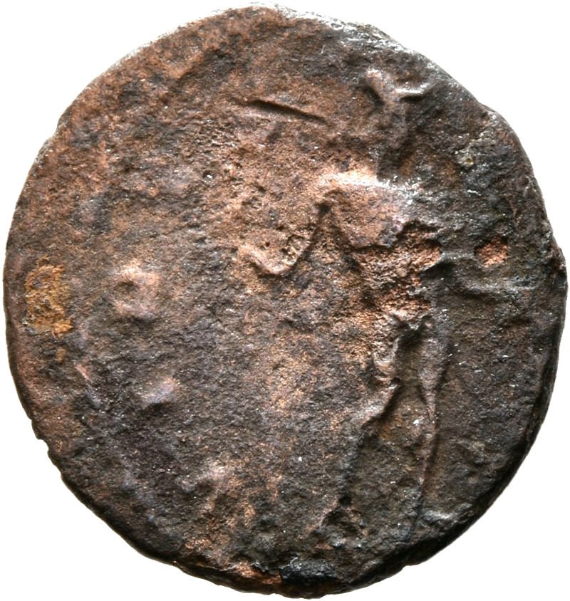 RIC V Victorinus 122 Victorinus reverse — Salus, draped, standing right, feeding snake held in arms
