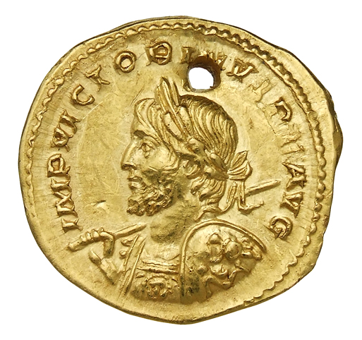 RIC V Victorinus 32 Victorinus obverse, Bust of Victorinus, laureate, cuirassed, left, holding spear in right hand and shi...
