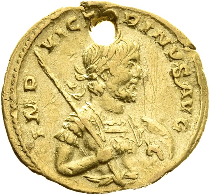 RIC V Victorinus 4 Victorinus obverse, Half-length bust of Victorinus, laureate, cuirassed, right, holding spear in right ...