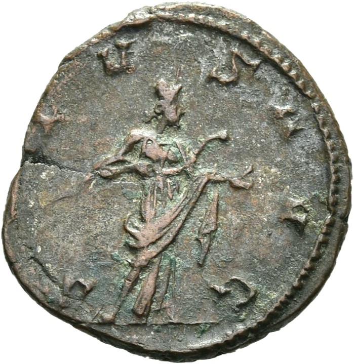 RIC V Victorinus 65 Victorinus reverse, Salus, draped, standing right, feeding snake held in arms