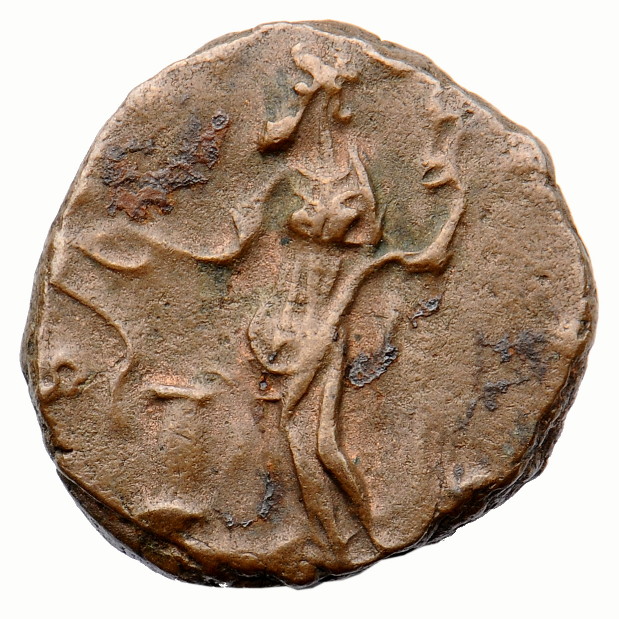 RIC V Victorinus 71 Victorinus reverse, Salus, draped, standing left, feeding snake rising from altar