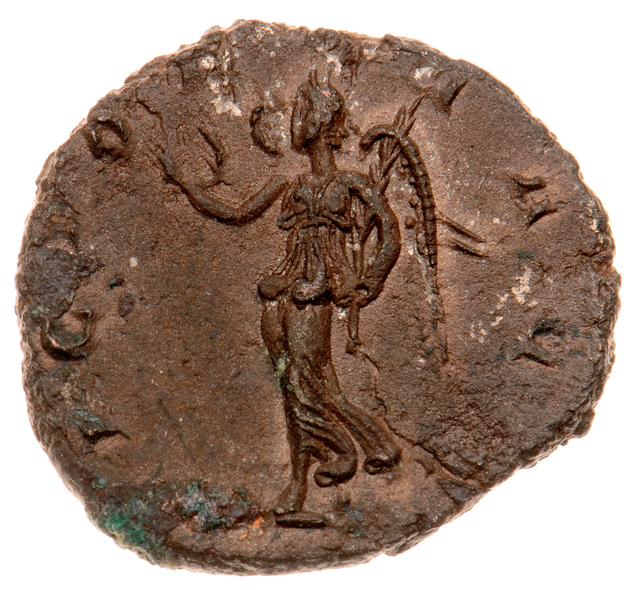 RIC V Victorinus 75 Victorinus reverse — Victory, winged, draped, standing or walking left, holding wreath in right hand a...