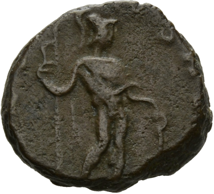 RIC V Victorinus 78 Victorinus reverse, Soldier, draped, cuirassed, standing right, holding spear in right hand and leanin...