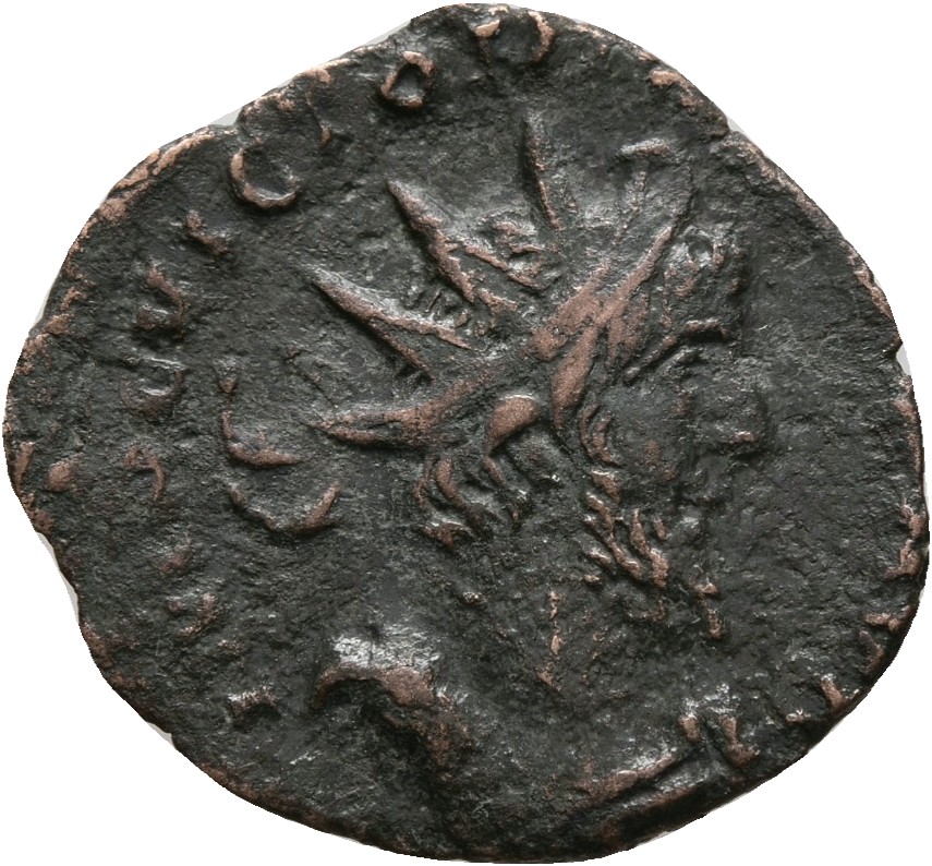 RIC V Victorinus 78 Victorinus obverse — Bust of Victorinus, radiate, draped, right, or bust of Victorinus, radiate, drape...