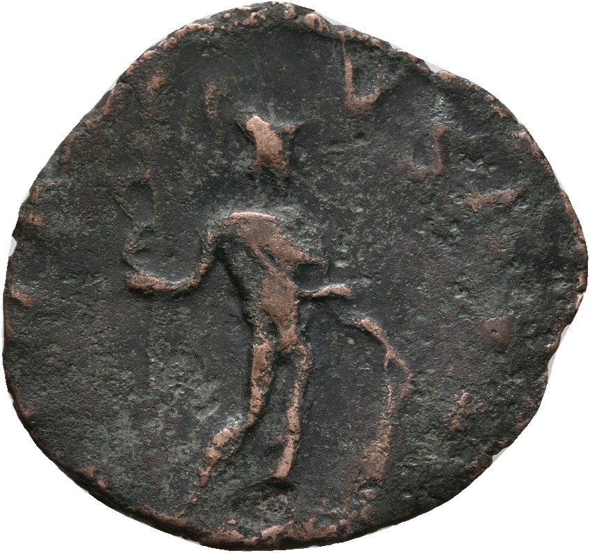 RIC V Victorinus 78 Victorinus reverse — Soldier, draped, cuirassed, standing right, holding spear in right hand and leani...