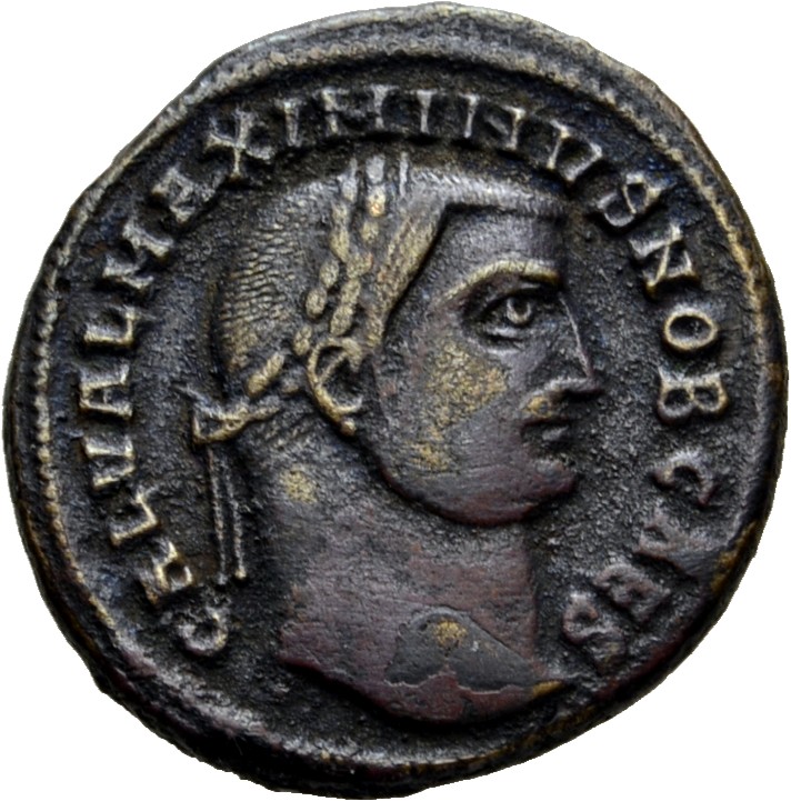 RIC VI Alexandria 100a Maximinus Daia obverse, Head of Maximinus Daia, laureate, right; ties parallel, with pointed trunca...