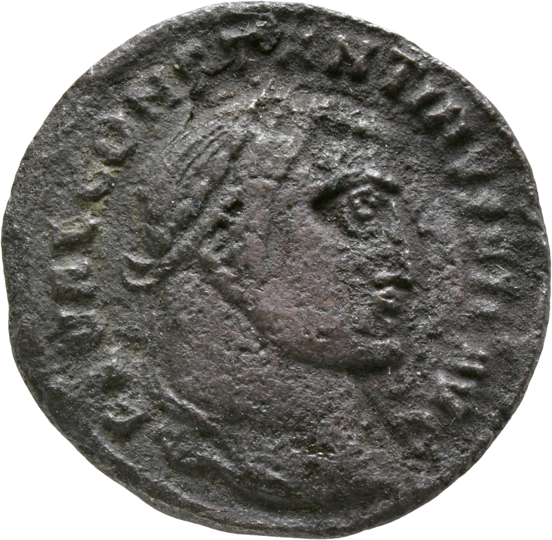 RIC VI Alexandria 108 Maximinus Daia obverse, Head of Constantine I, laureate, right; ties parallel, with rounded truncation