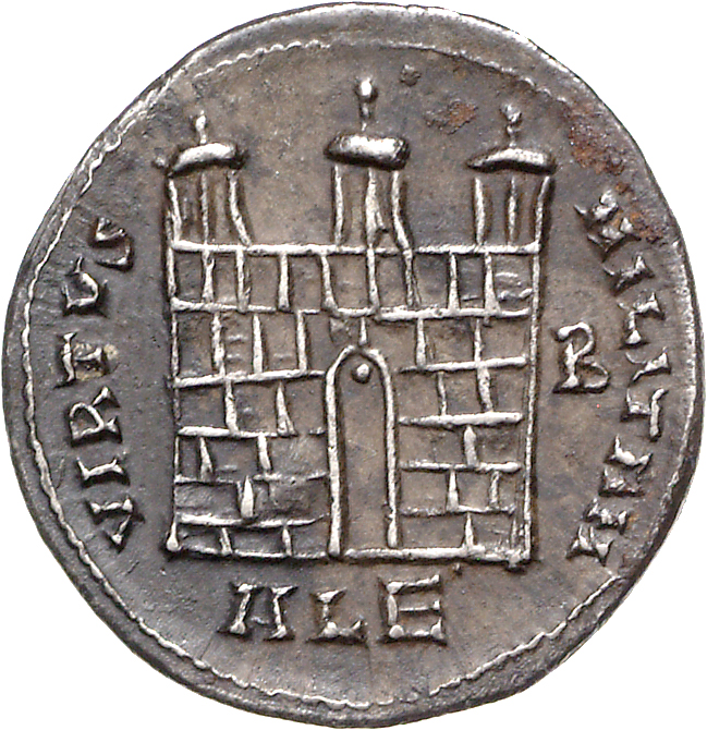 RIC VI Alexandria 13b Diocletian reverse, Camp gate, three turrets, open, no doors