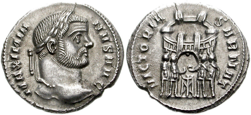 RIC VI Alexandria 16b Diocletian reverse — Genius, wearing modius, nude, chlamys draped over left shoulder, standing left,...