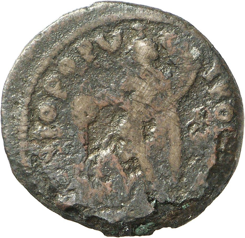 RIC VI Alexandria 20 Diocletian reverse — Genius, wearing modius, nude, chlamys draped over left shoulder, standing left, ...