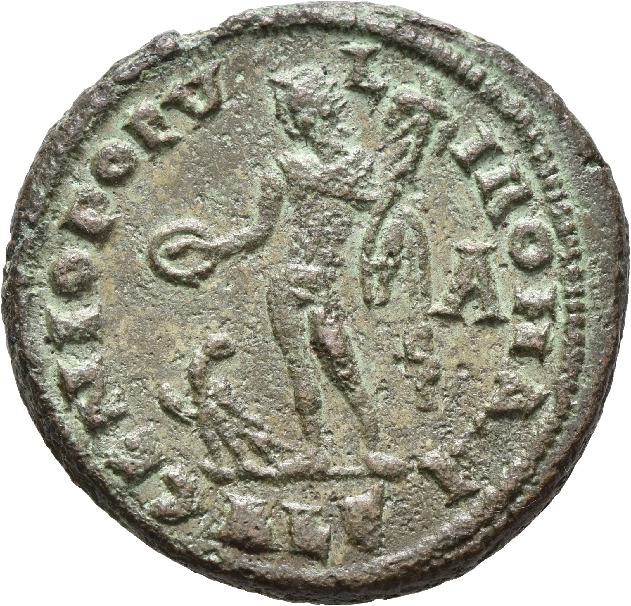 RIC VI Alexandria 21a Diocletian reverse, Genius, wearing modius, nude, chlamys draped over left shoulder, standing left, ...