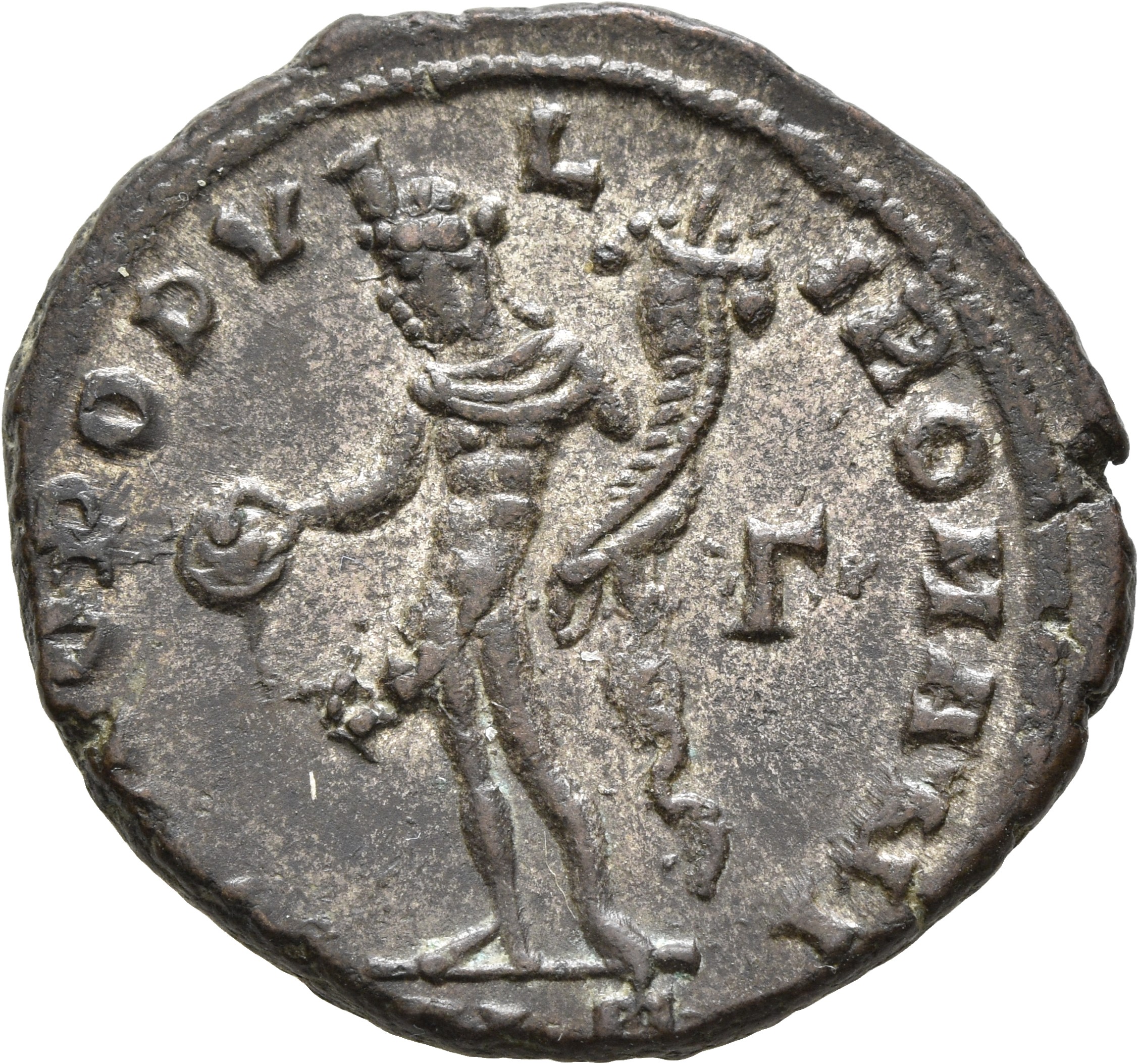 RIC VI Alexandria 27a Diocletian reverse, Genius, wearing modius, nude, chlamys draped over left shoulder, standing left, ...