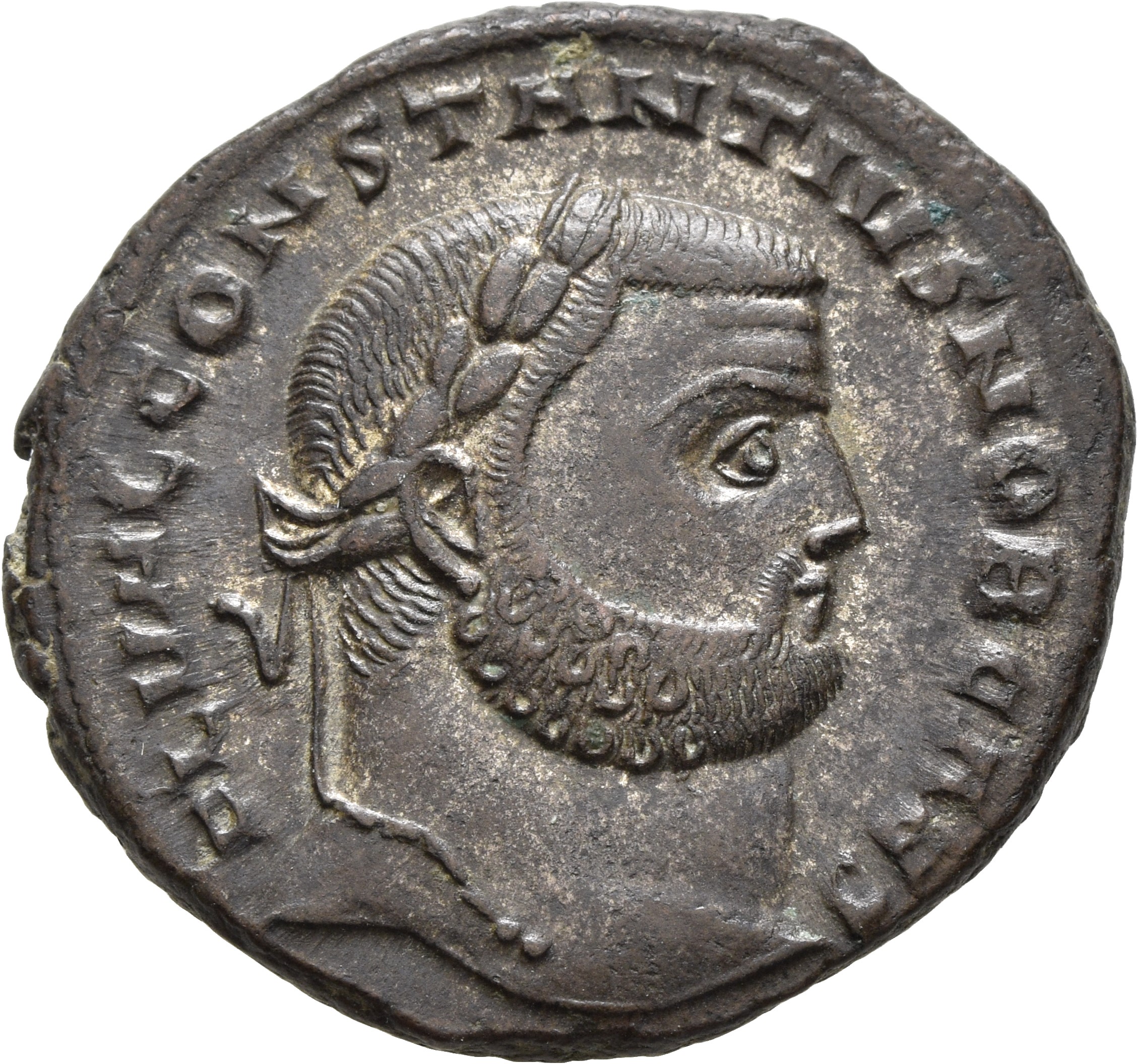 RIC VI Alexandria 27a Diocletian obverse, Head of Constantius Chlorus, laureate, right; ties divergent