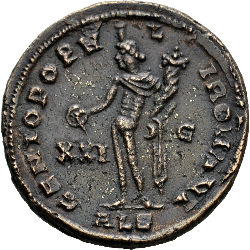RIC VI Alexandria 30b Diocletian reverse, Genius, wearing modius, nude, chlamys draped over left shoulder, standing left, ...
