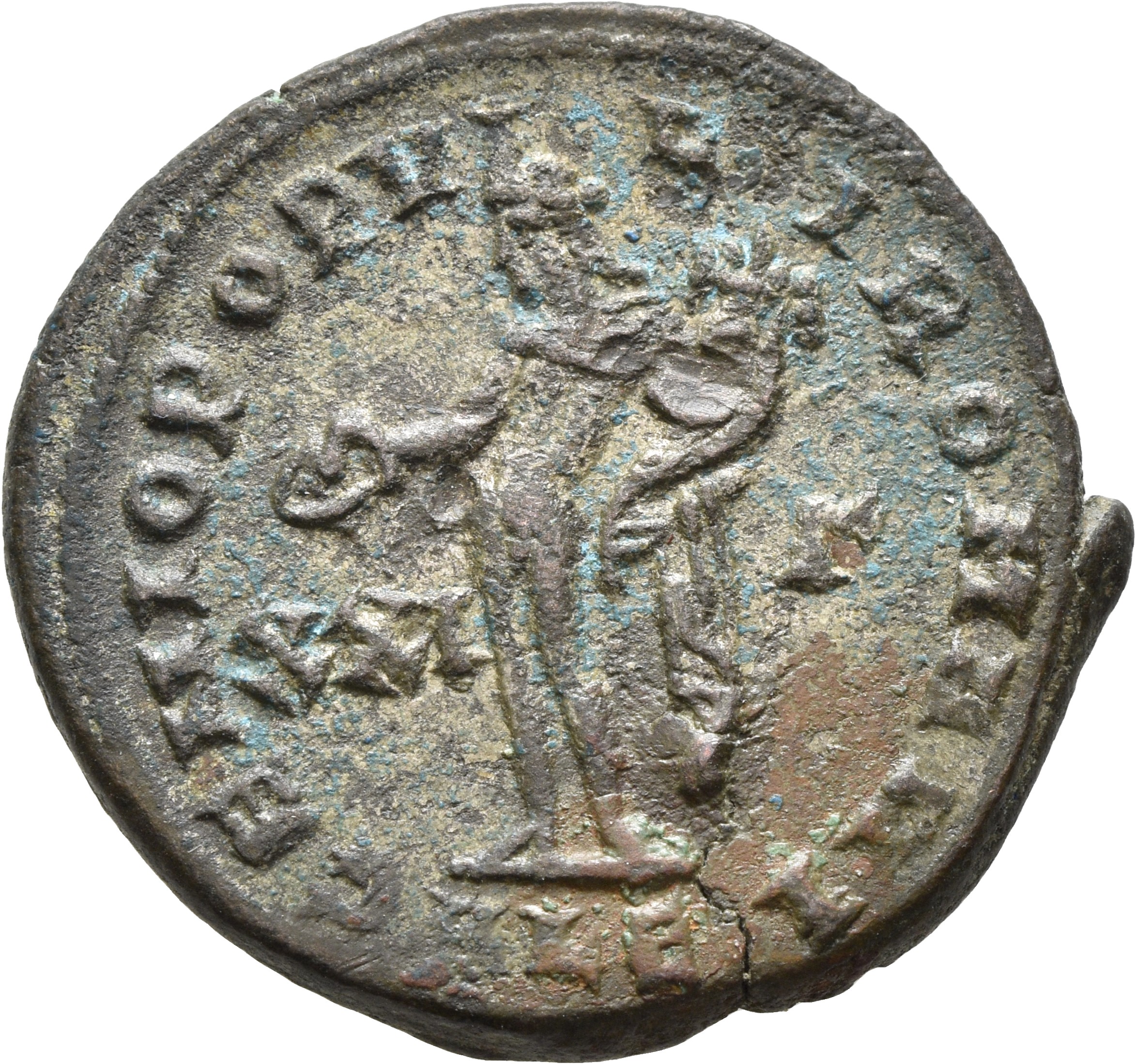 RIC VI Alexandria 31a Diocletian reverse, Genius, wearing modius, nude, chlamys draped over left shoulder, standing left, ...