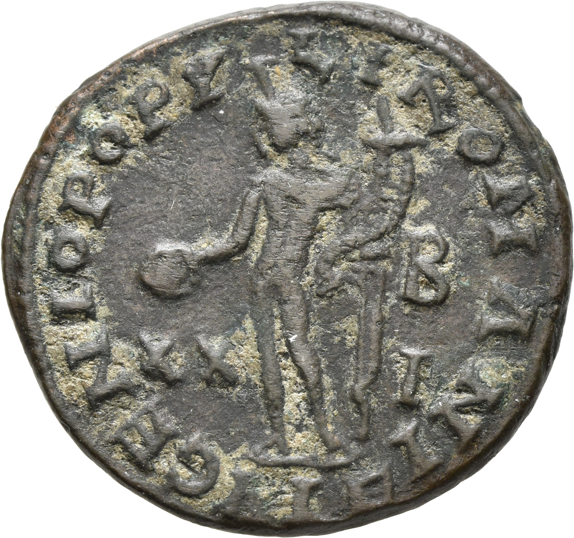 RIC VI Alexandria 33a Diocletian reverse, Genius, wearing modius, nude, chlamys draped over left shoulder, standing left, ...