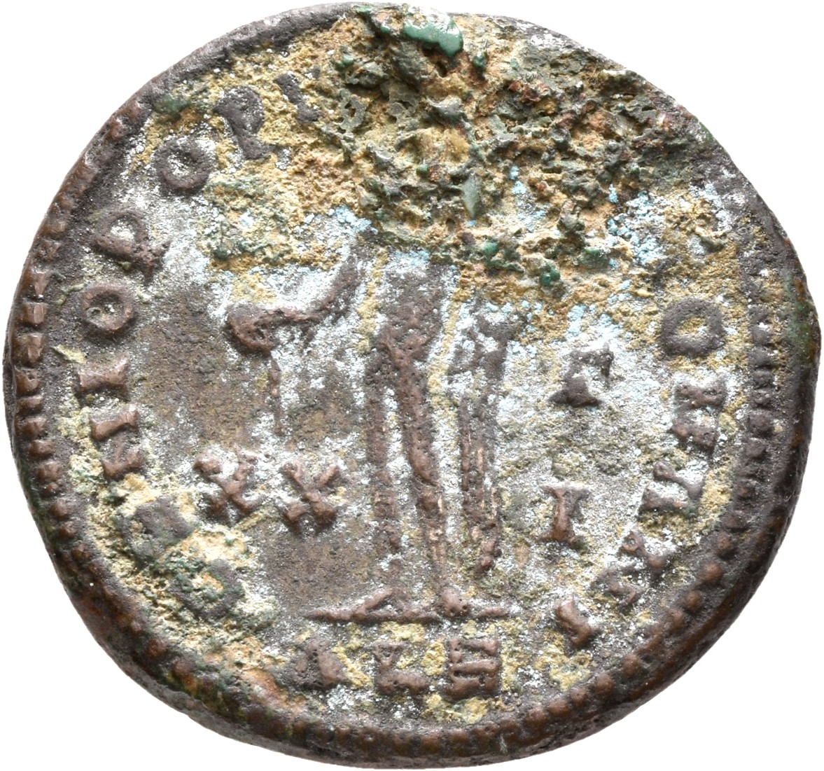 RIC VI Alexandria 33a Diocletian reverse — Genius, wearing modius, nude, chlamys draped over left shoulder, standing left,...