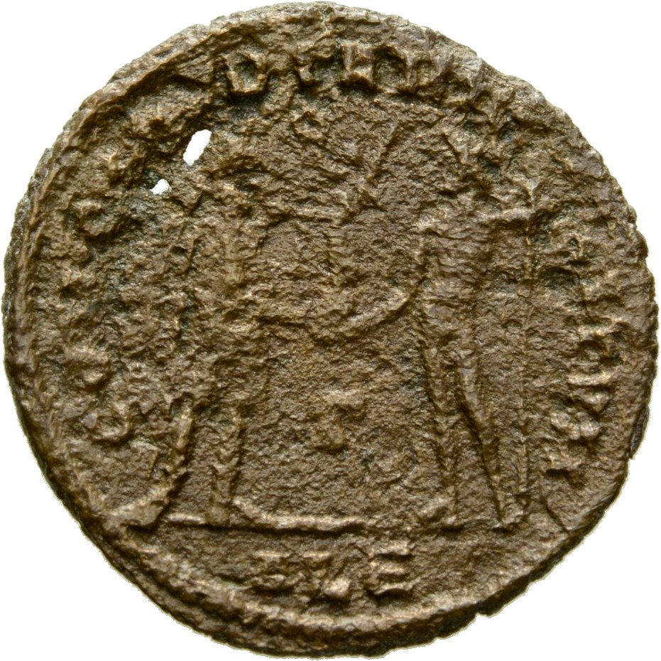 RIC VI Alexandria 47 Diocletian reverse, Diocletian, draped, cuirassed, standing right, receiving small Victory on globe f...