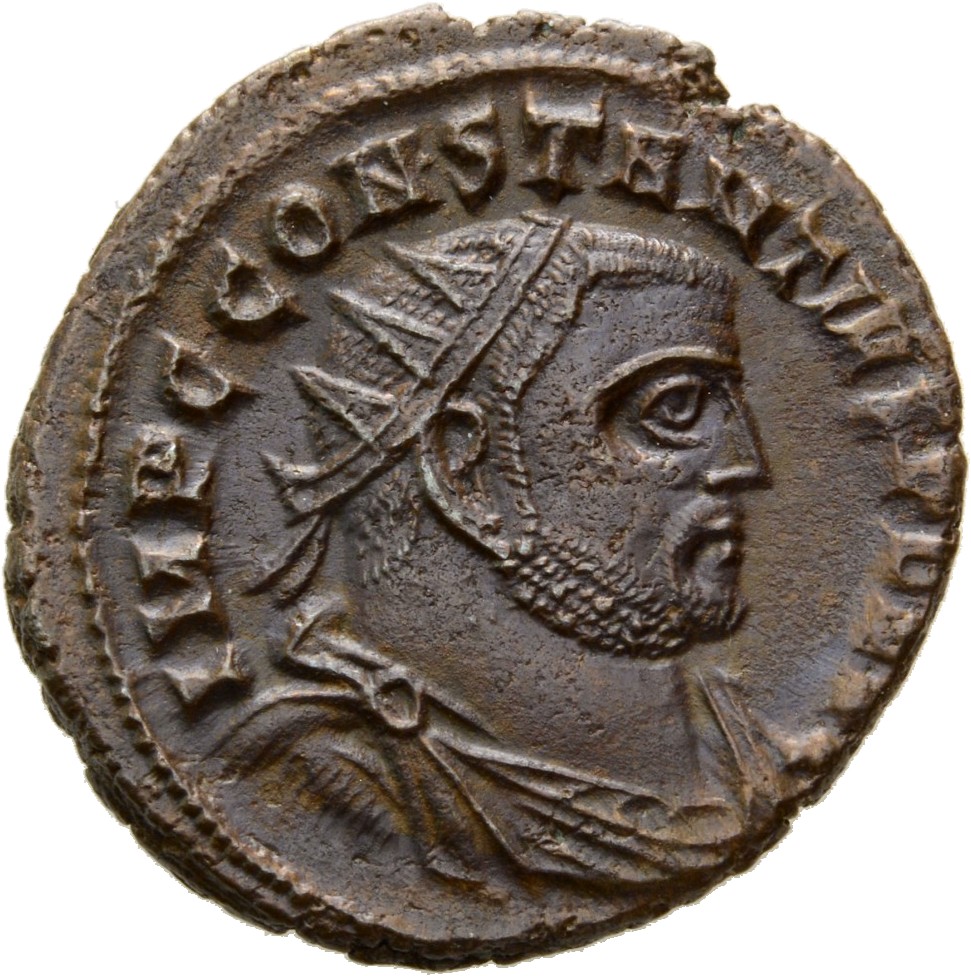 RIC VI Alexandria 59a Maximinus Daia obverse, Bust of Constantius Chlorus, radiate, draped, cuirassed, right