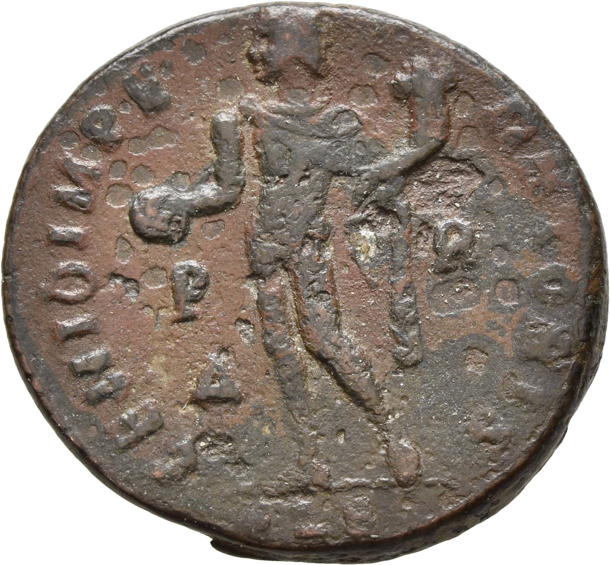 RIC VI Alexandria 72 Maximinus Daia reverse, Genius, wearing modius, nude, chlamys draped over left shoulder, standing lef...