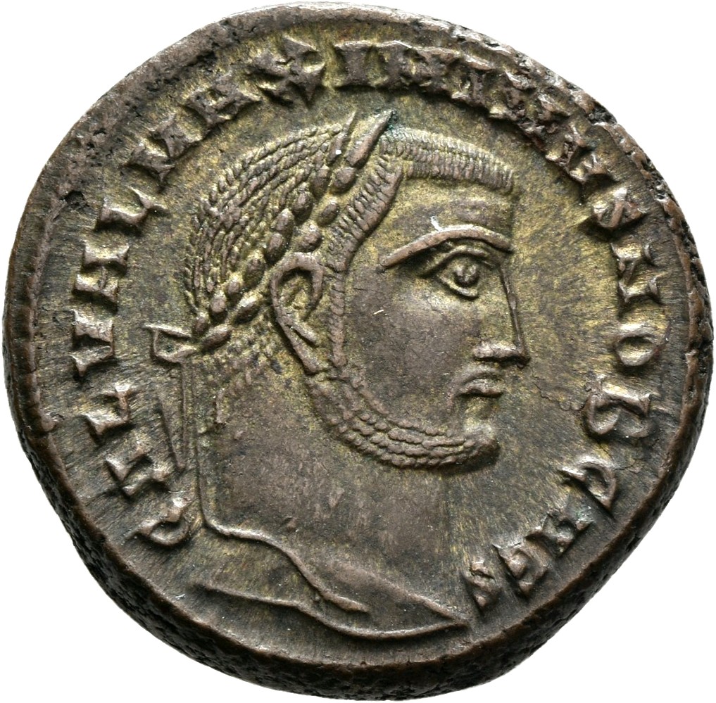 RIC VI Alexandria 99a Maximinus Daia obverse, Head of Maximinus Daia, laureate, right; ties divergent, with pointed trunca...