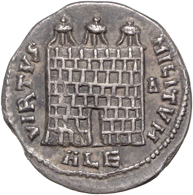 RIC VI Alexandria 9b Diocletian reverse, Camp gate, three turrets, open, no doors
