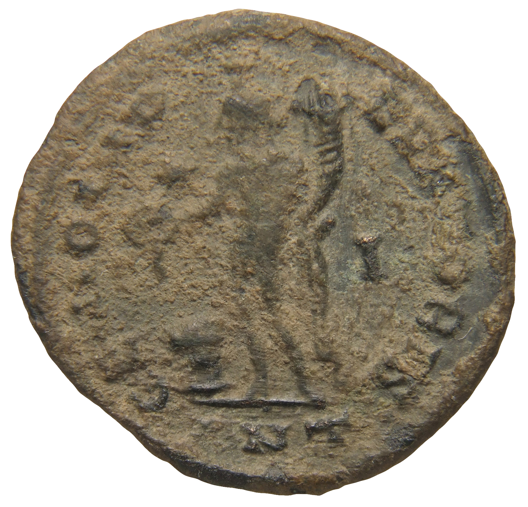 RIC VI Antioch 133c Maximinus Daia reverse, Genius, wearing modius, nude, chlamys draped over left shoulder, standing left...