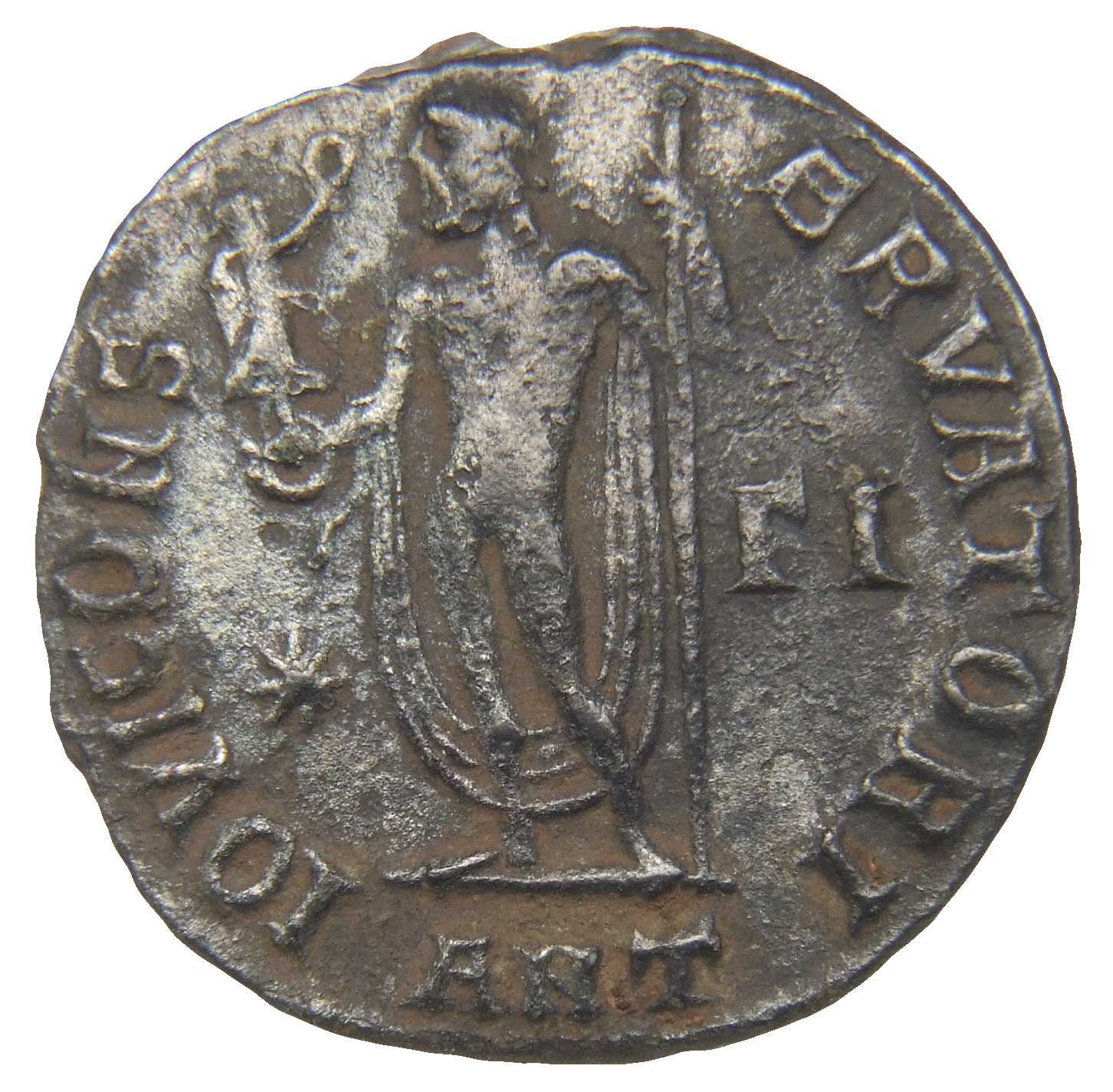 RIC VI Antioch 166b Maximinus Daia reverse, Jupiter, cloak spread behind, standing front, head left, holding Victory on gl...