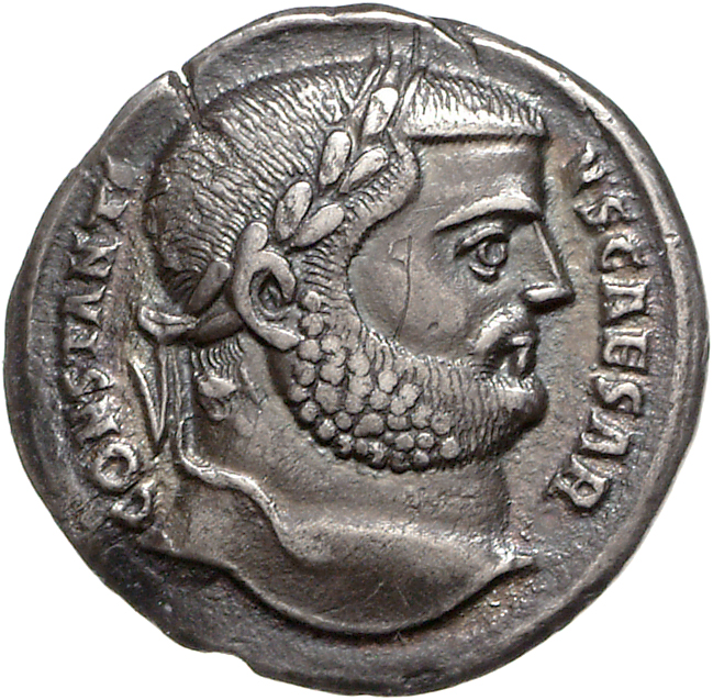 RIC VI Antioch 43a Diocletian obverse — Head of Constantius Chlorus, laureate, right