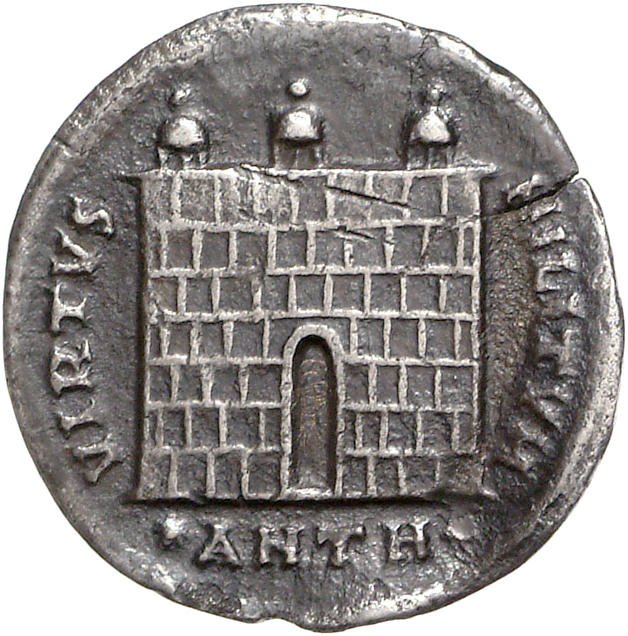 RIC VI Antioch 43a Diocletian reverse — Camp gate, three turrets, open, no doors