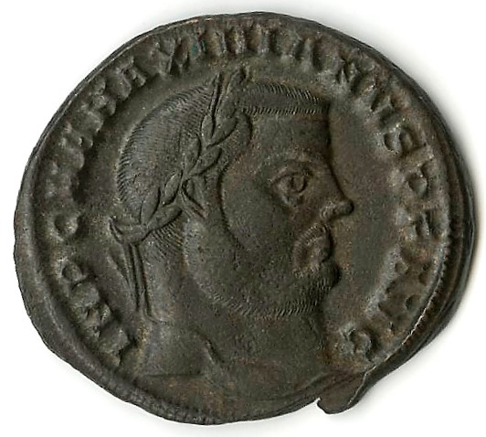 RIC VI Antioch 44b Diocletian obverse, Head of Maximian, laureate, right