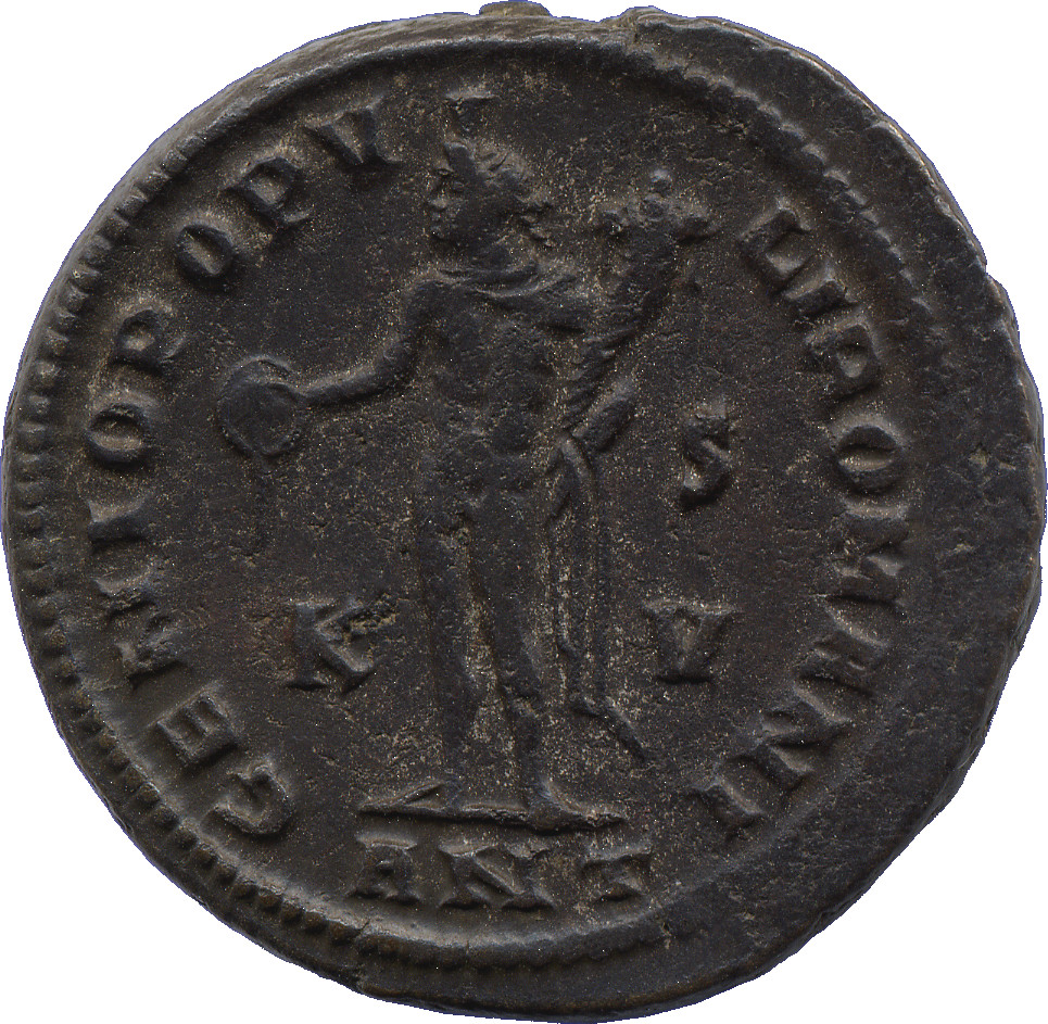 RIC VI Antioch 45a Diocletian reverse, Genius, wearing modius, nude, chlamys draped over left shoulder, standing left, pou...
