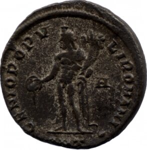 RIC VI Antioch 45b Diocletian reverse, Genius, wearing modius, nude, chlamys draped over left shoulder, standing left, pou...
