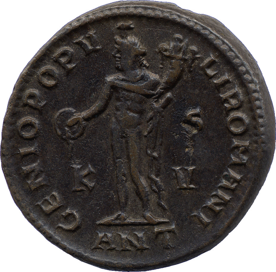 RIC VI Antioch 54a Diocletian reverse — Genius, wearing modius, nude, chlamys draped over left shoulder, standing left, po...