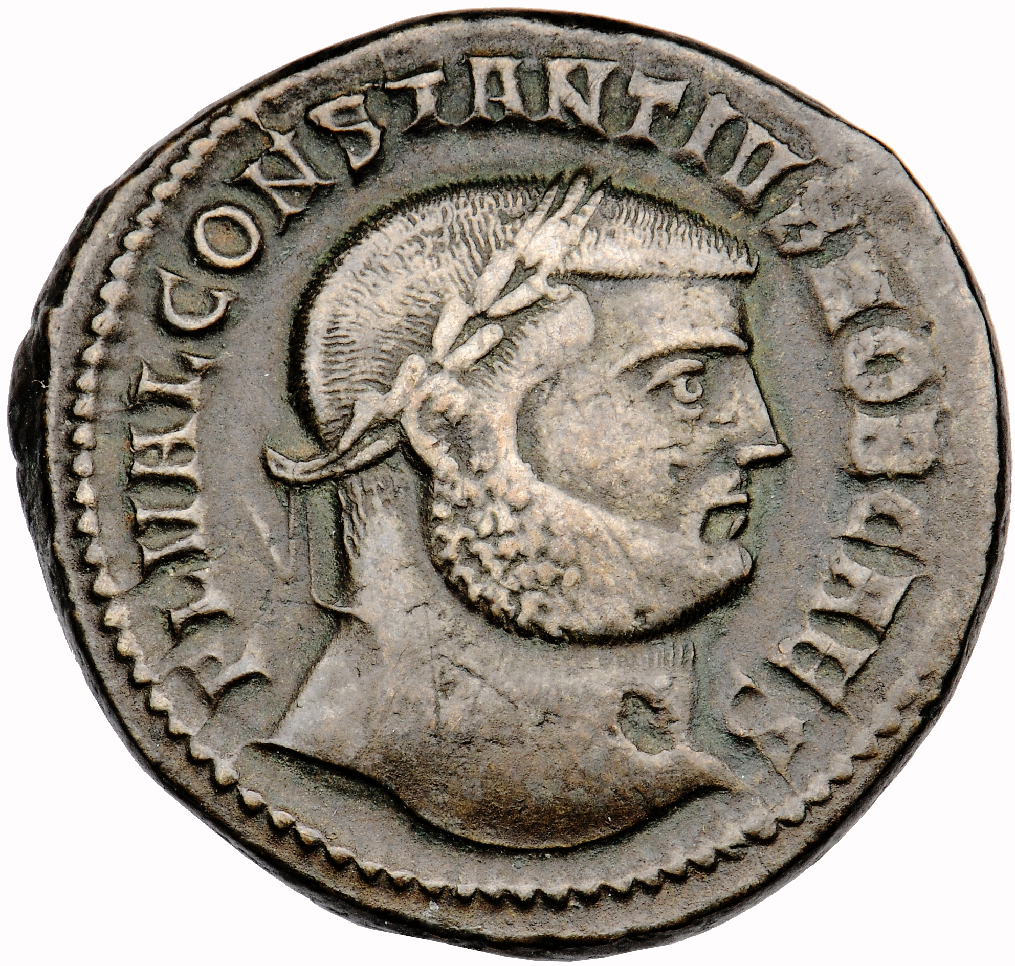 RIC VI Antioch 55a Diocletian obverse, Head of Constantius Chlorus, laureate, right