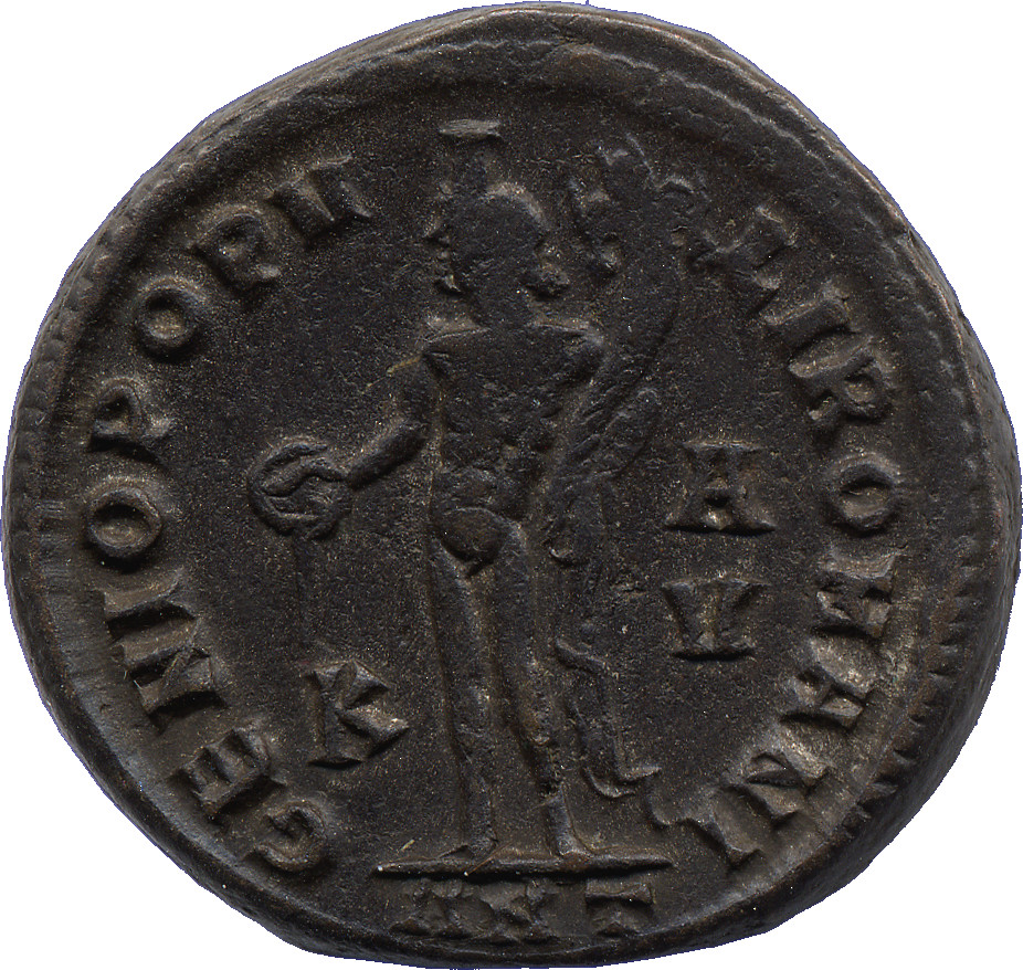 RIC VI Antioch 55a Diocletian reverse — Genius, wearing modius, nude, chlamys draped over left shoulder, standing left, po...