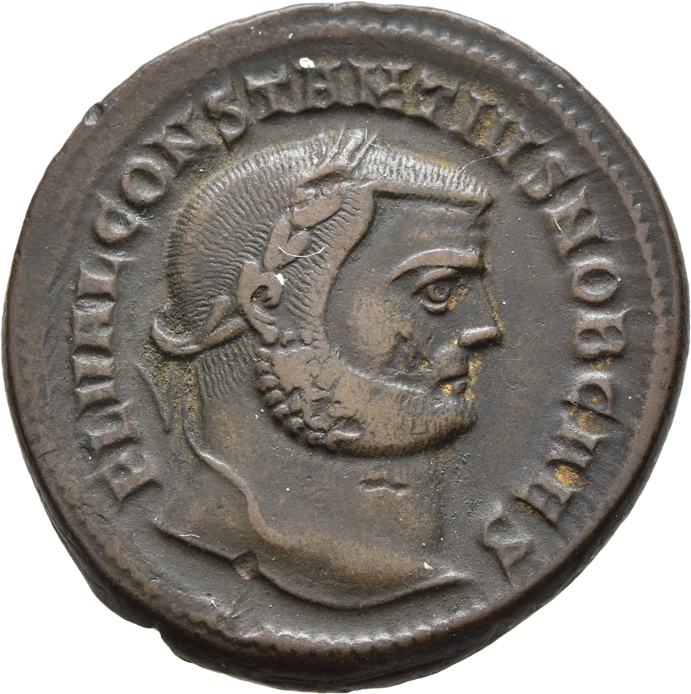 RIC VI Antioch 57a Diocletian obverse, Head of Constantius Chlorus, laureate, right