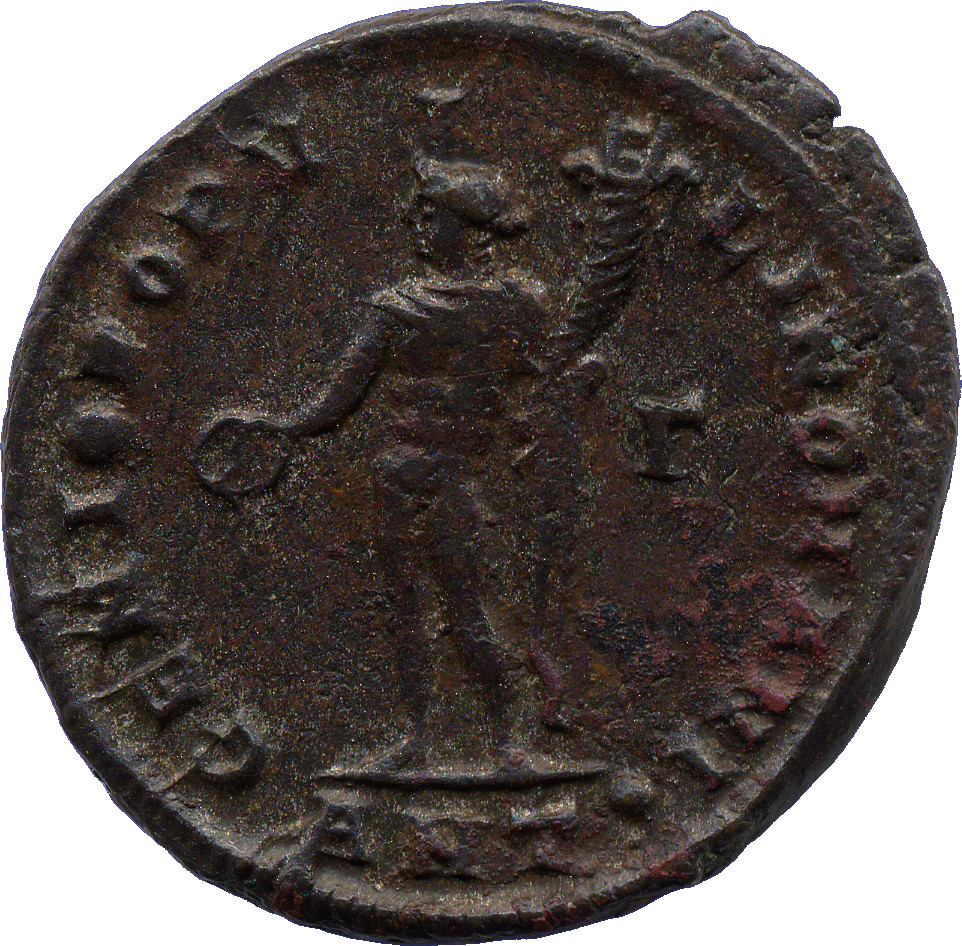 RIC VI Antioch 58a Diocletian reverse, Genius, wearing modius, nude, chlamys draped over left shoulder, standing left, pou...