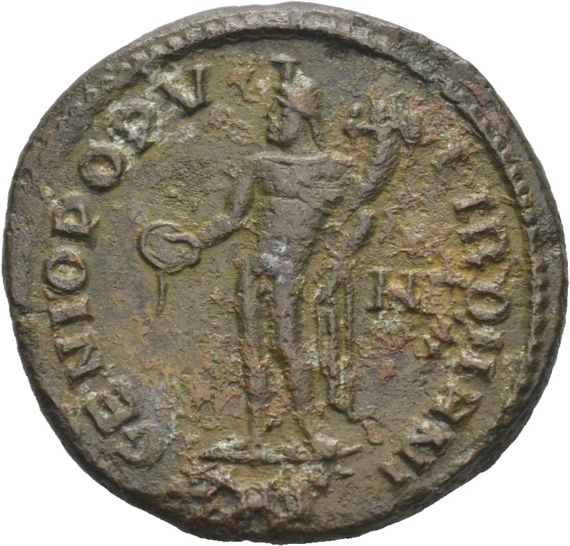 RIC VI Antioch 58a Diocletian reverse — Genius, wearing modius, nude, chlamys draped over left shoulder, standing left, po...