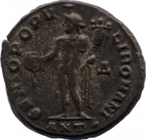 RIC VI Antioch 59b Diocletian reverse, Genius, wearing modius, nude, chlamys draped over left shoulder, standing left, pou...