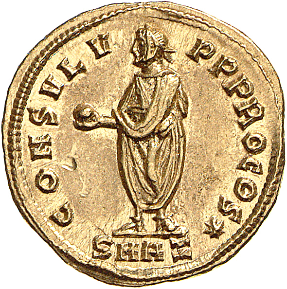 RIC VI Antioch 6 Diocletian reverse, Diocletian, laureate, togate, standing front, head left, holding out globe with right...