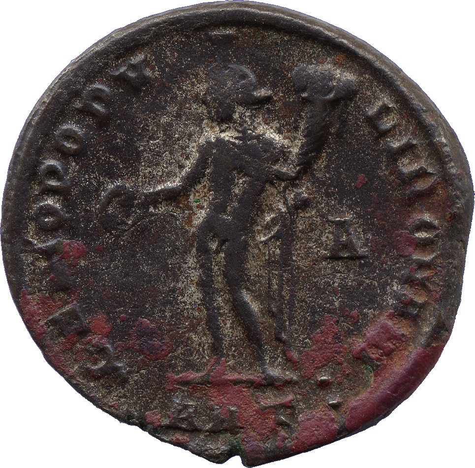 RIC VI Antioch 70b Maximinus Daia reverse, Genius, wearing modius, nude, chlamys draped over left shoulder, standing left,...