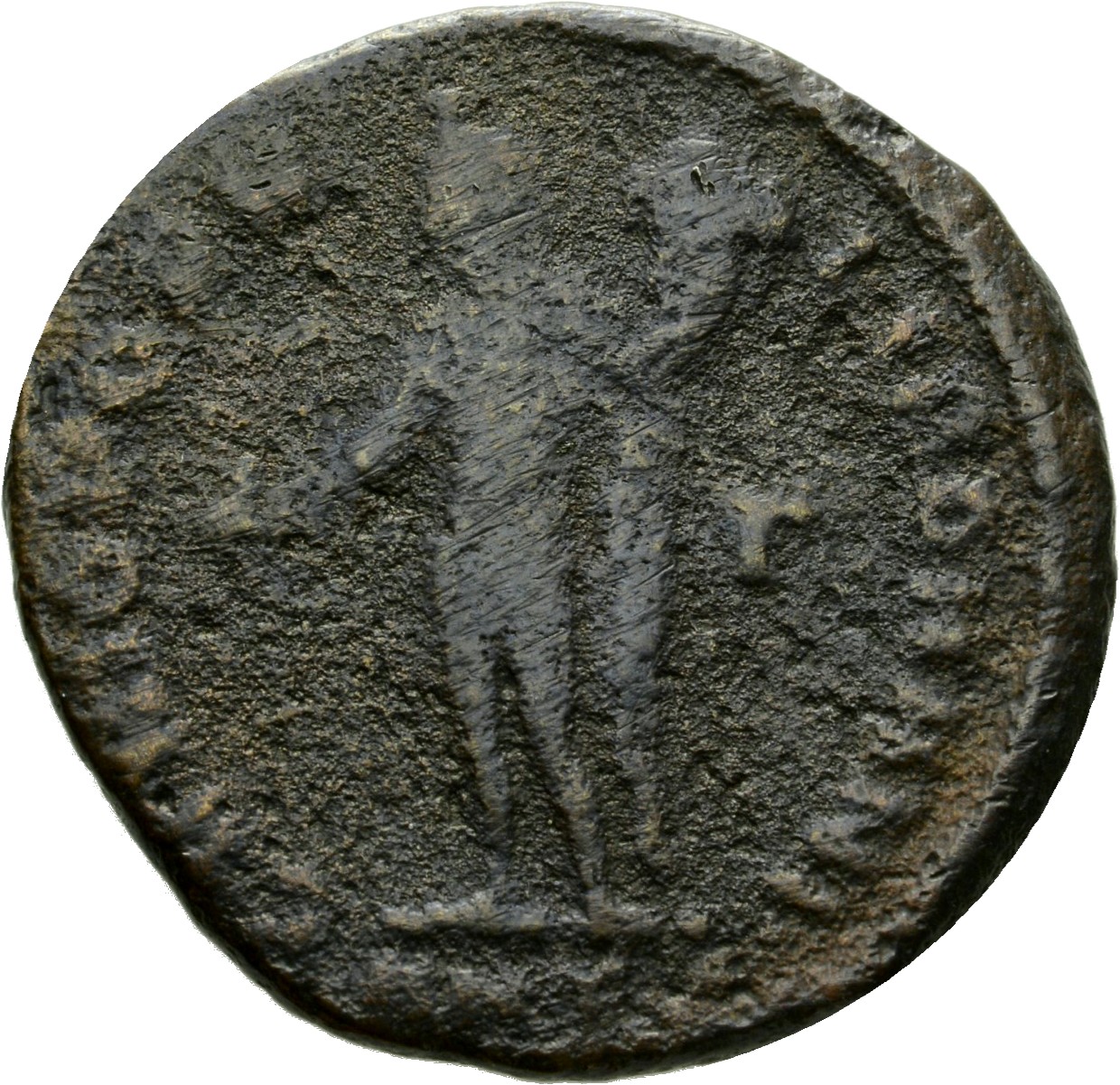 RIC VI Antioch 74b Maximinus Daia reverse, Genius, wearing modius, nude, chlamys draped over left shoulder, standing left,...