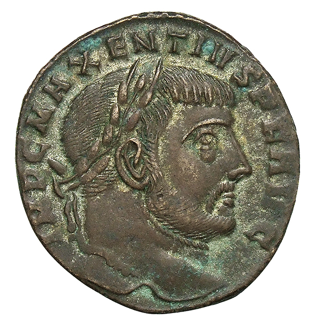RIC VI Aquileia 113 Maxentius obverse, Head of Maxentius, laureate, right